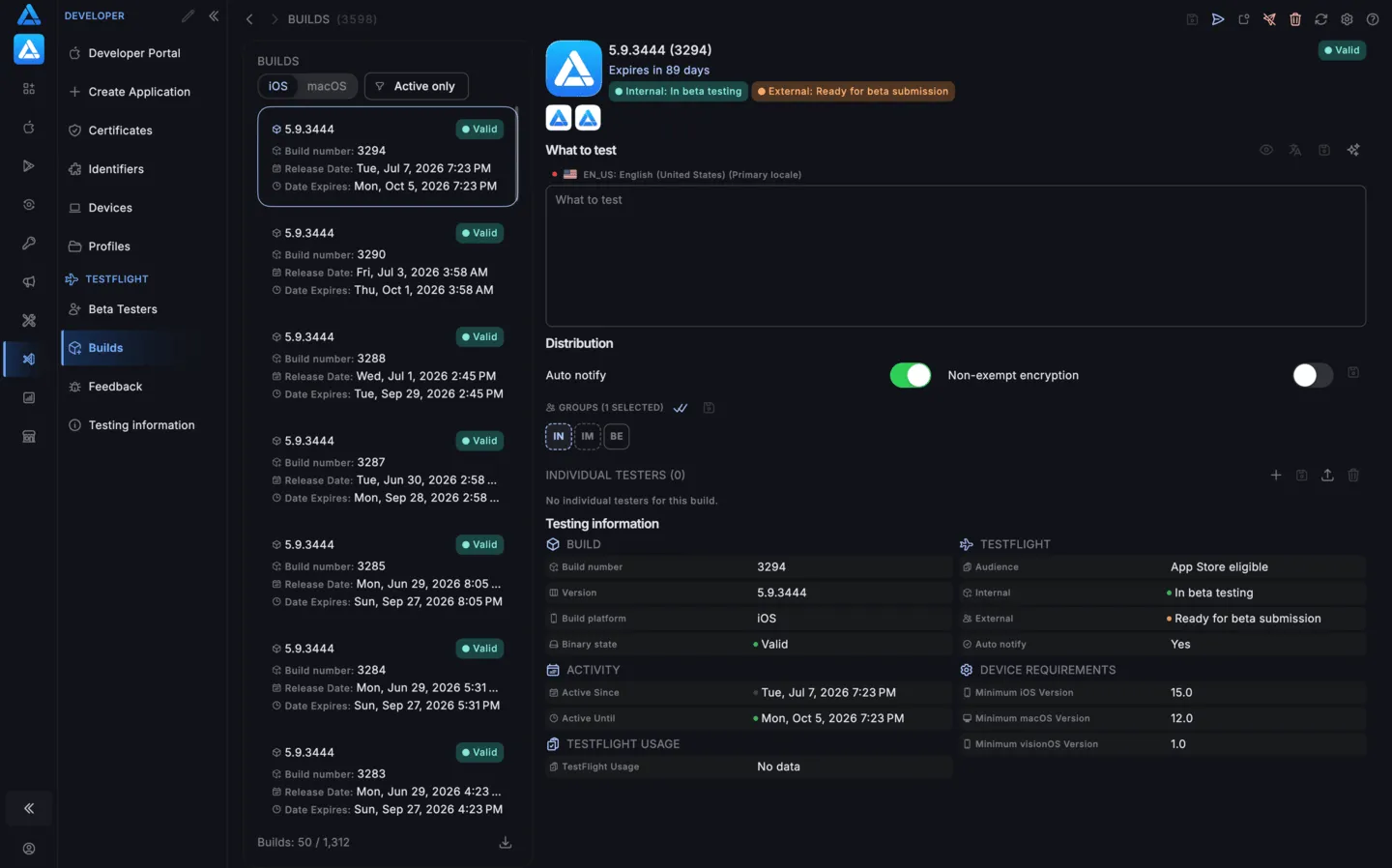 TestFlight builds in ASO.dev