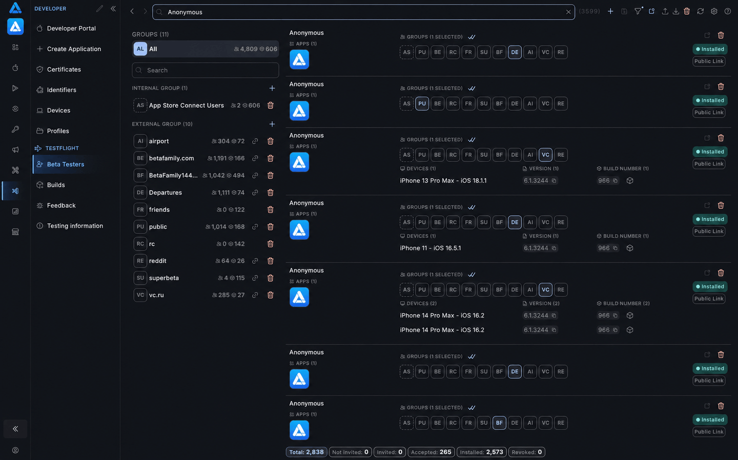 TestFlight beta testers in ASO.dev