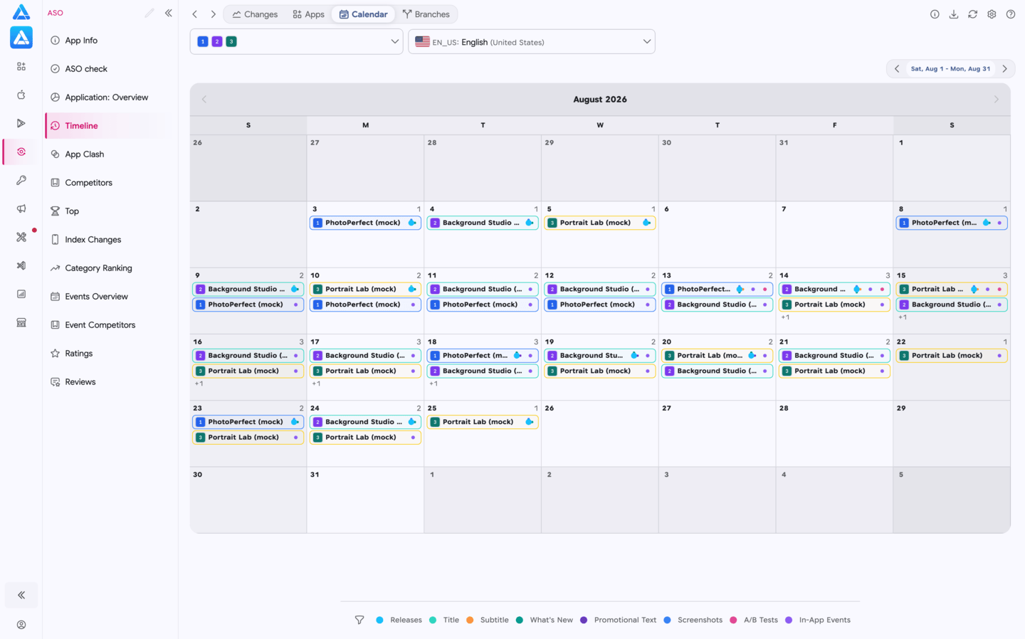 Release calendar for three mock apps