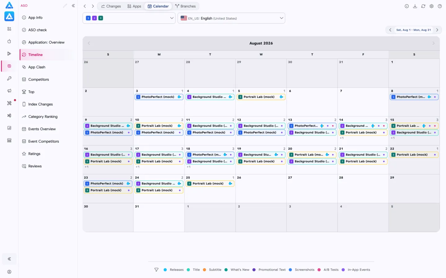 Release calendar for three mock apps