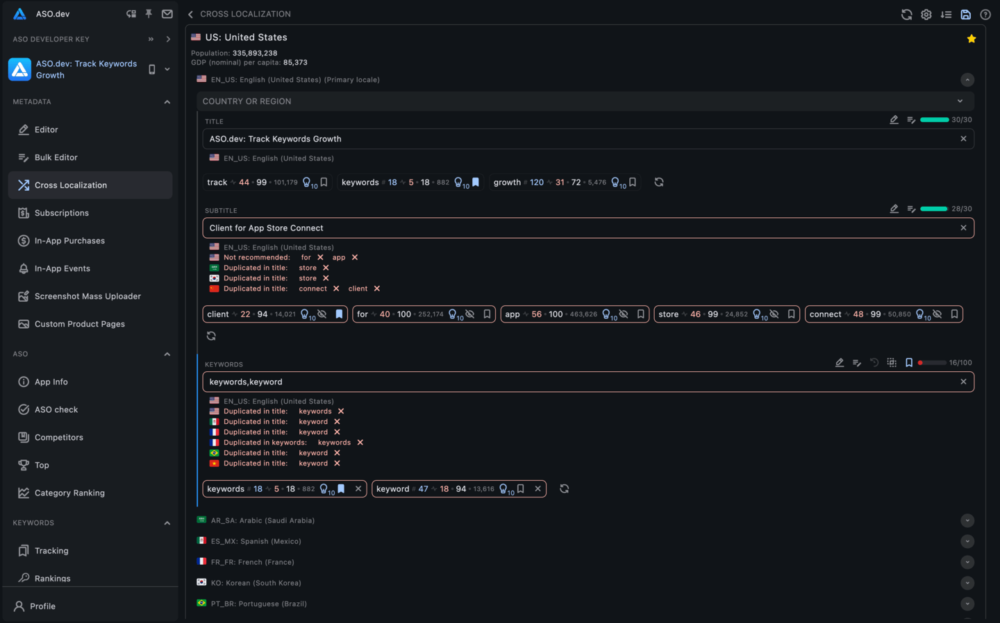 Interactive Cross-Localization Table