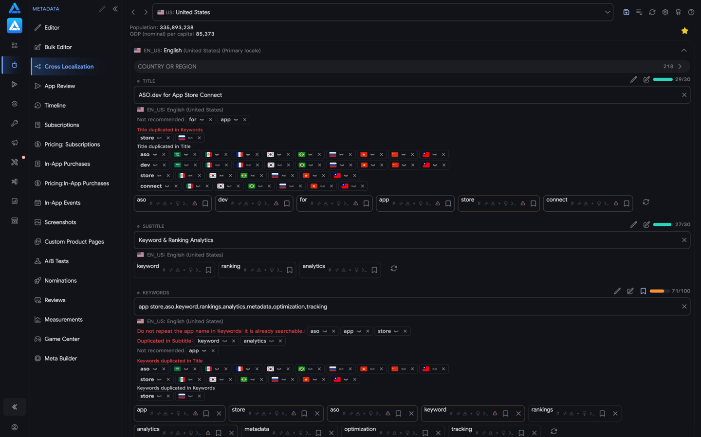 Interactive Cross-Localization Table