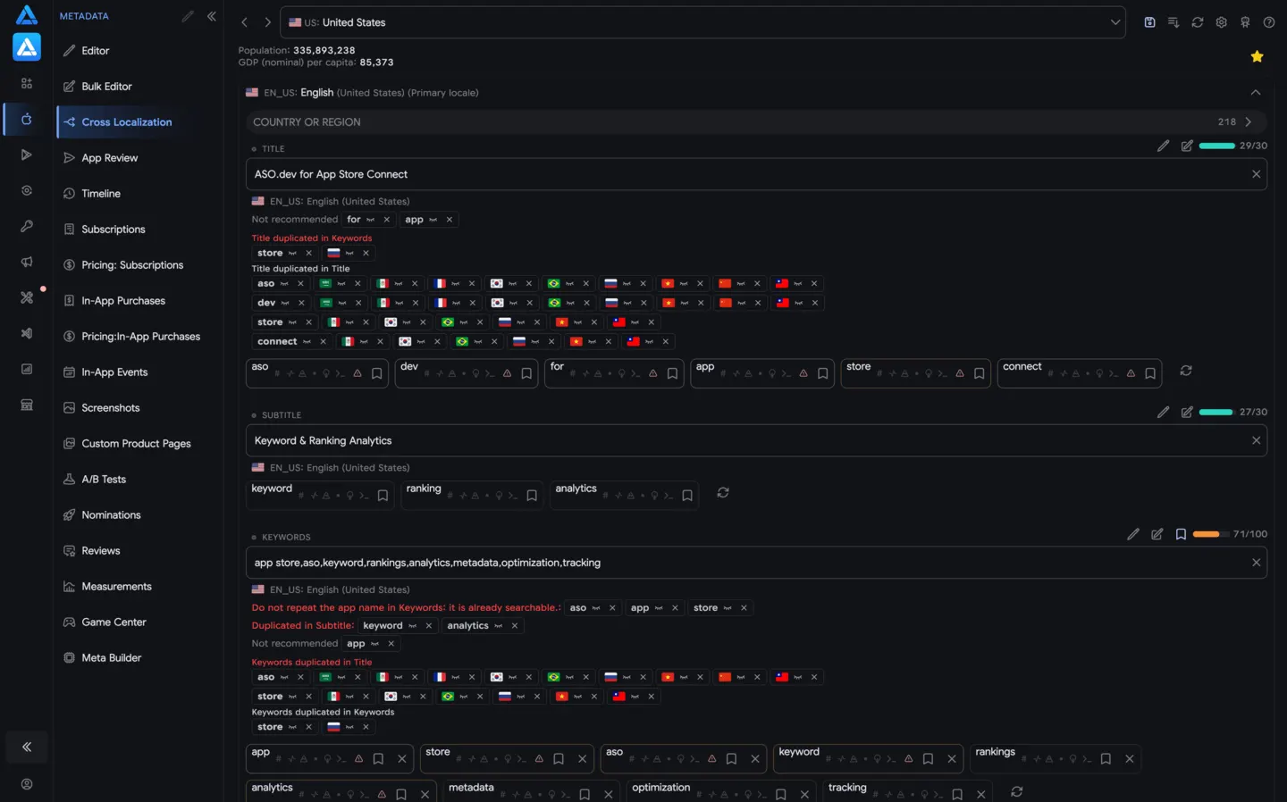 Interactive Cross-Localization Table