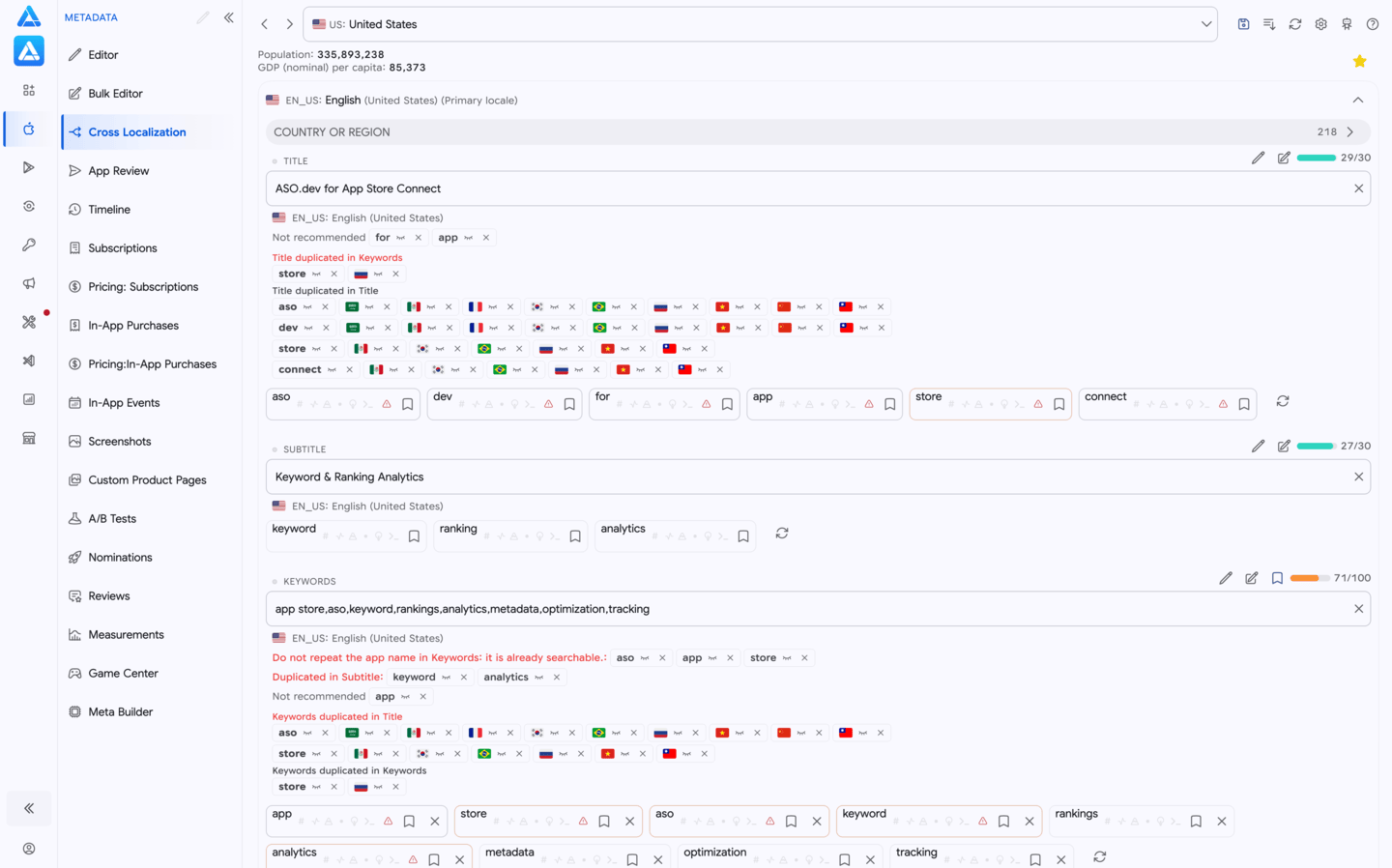 Interactive Cross-Localization Table