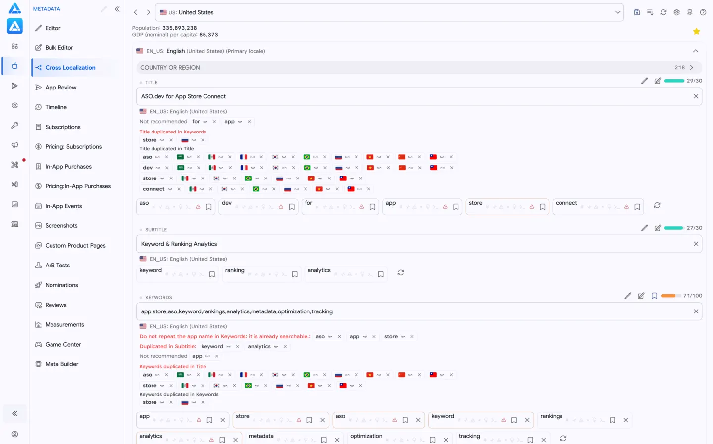 Interactive Cross-Localization Table