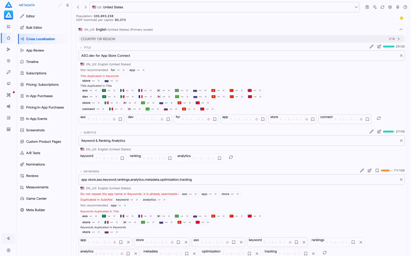 Interactive Cross-Localization Table