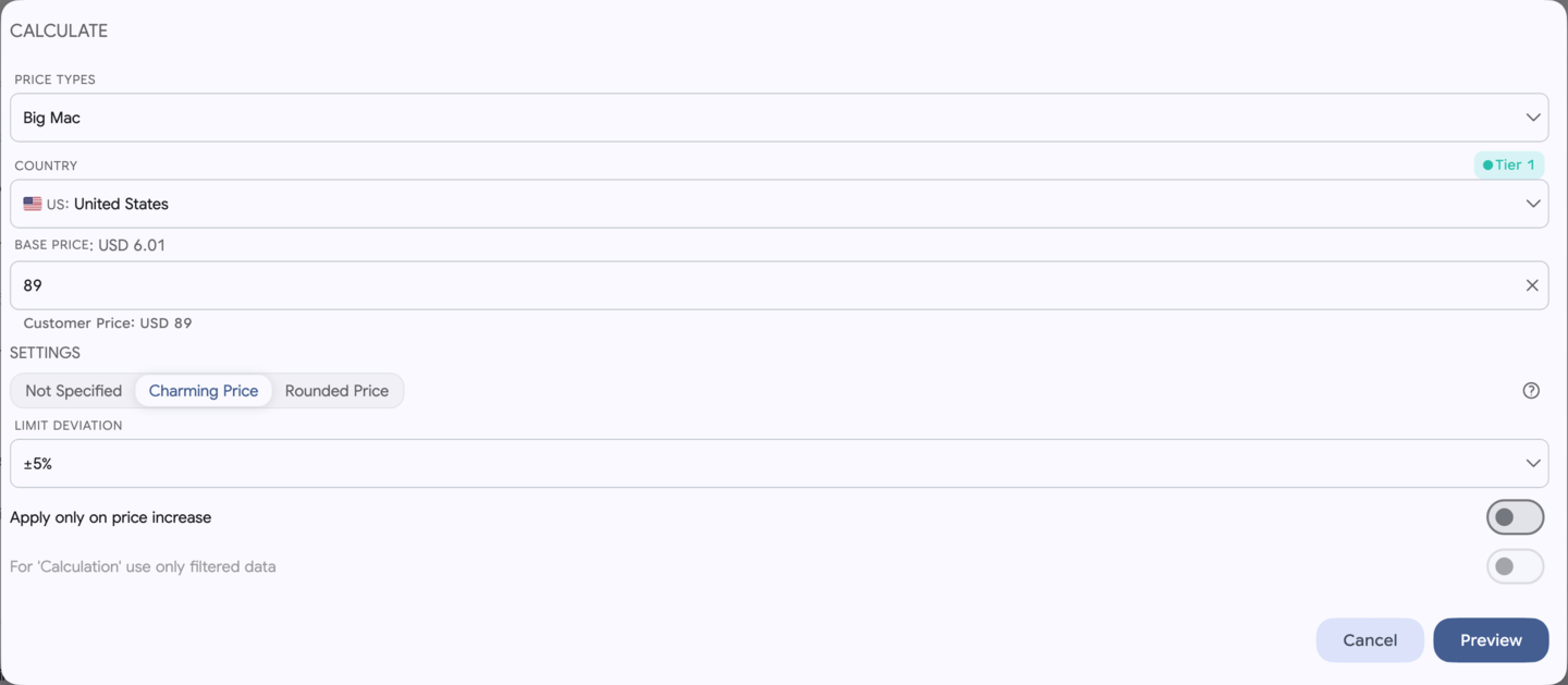 Pricing: Price point editor