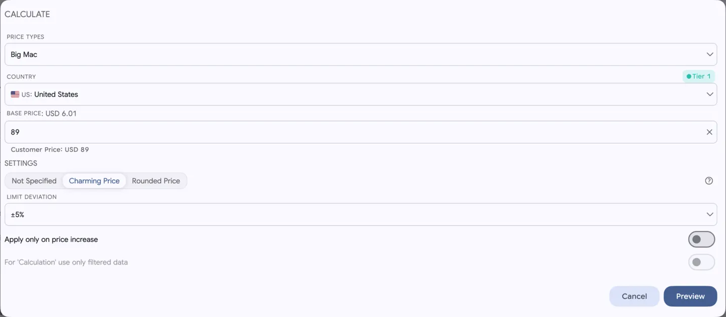 Pricing: Price point editor
