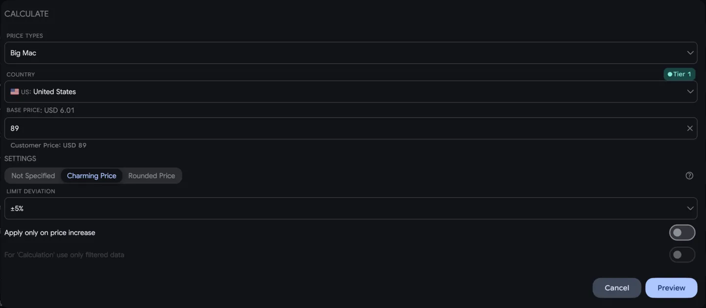 Pricing: Price point editor