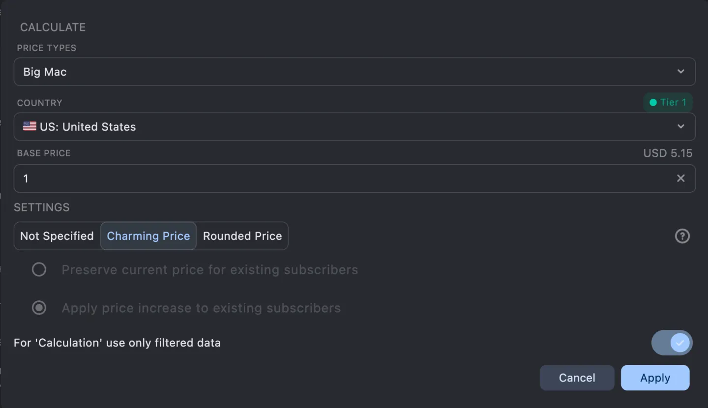 Pricing: Price point editor
