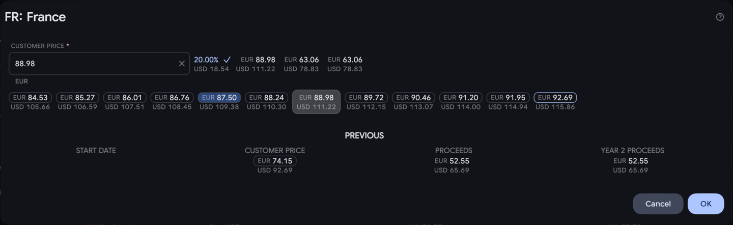 Pricing: Price point editor