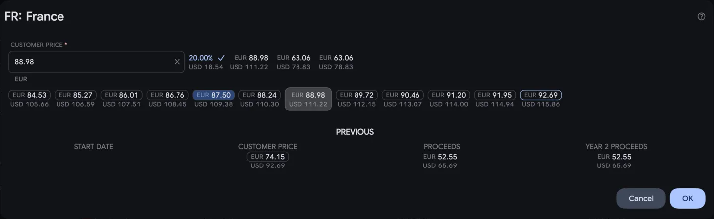 Pricing: Price point editor
