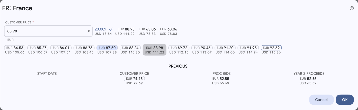 Pricing: Price point editor