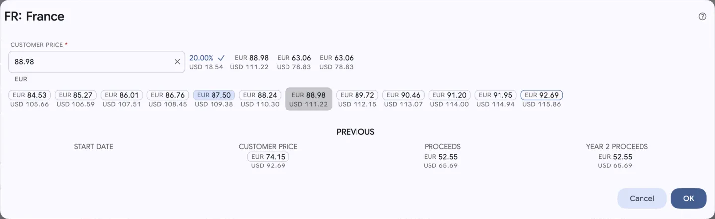 Pricing: Price point editor