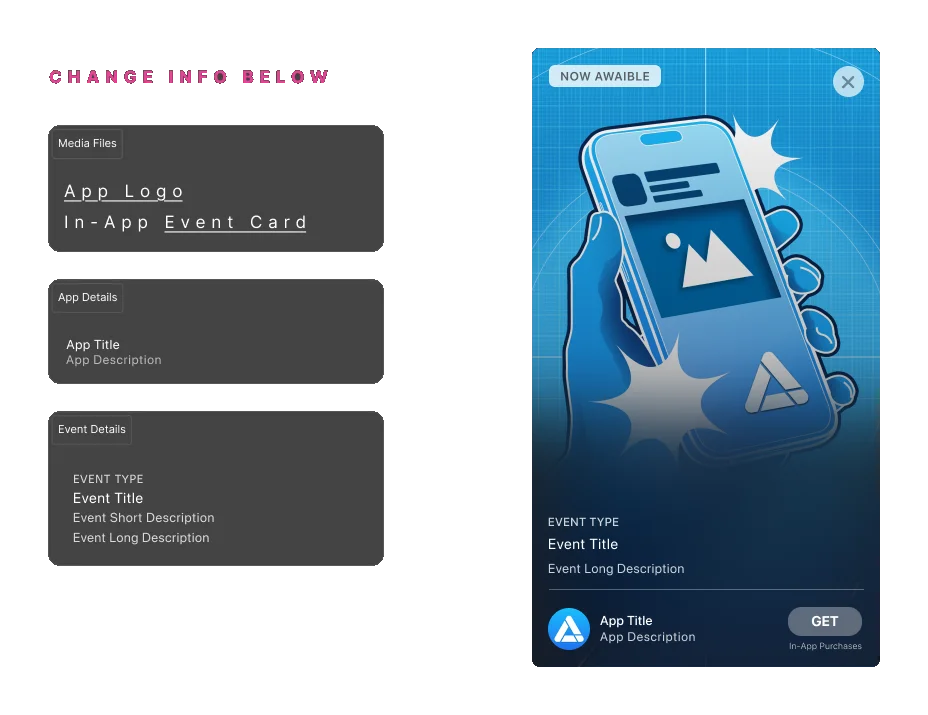 Preview of the App Store event details card Figma template
