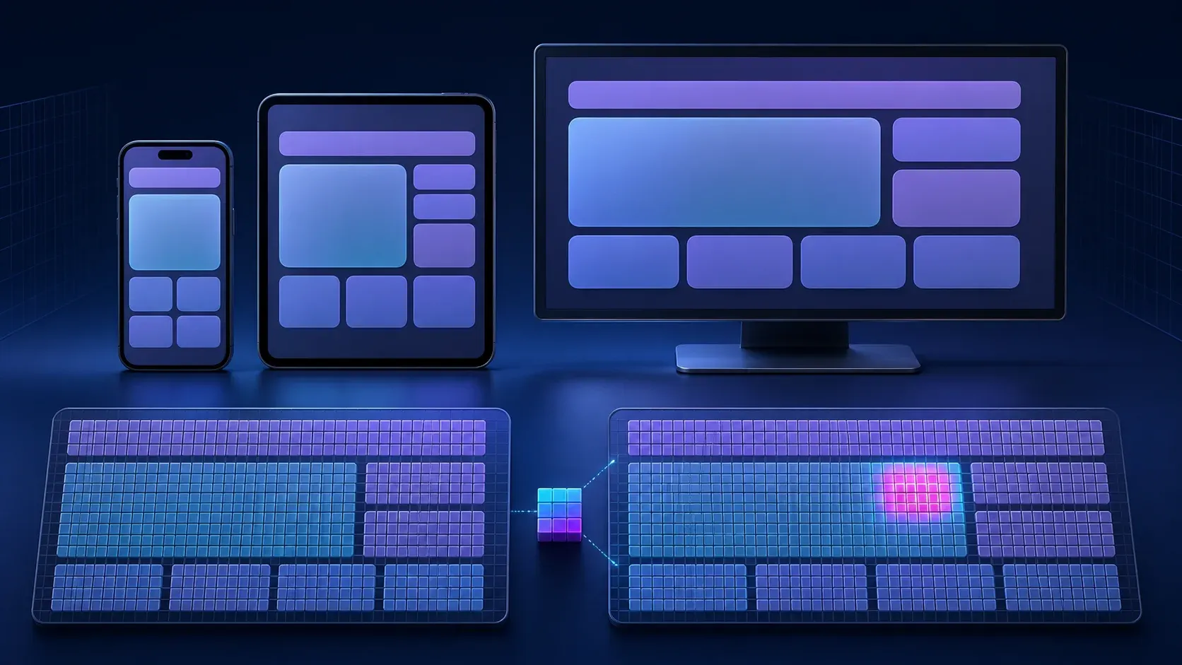An app interface on a phone, tablet, and desktop for golden testing
