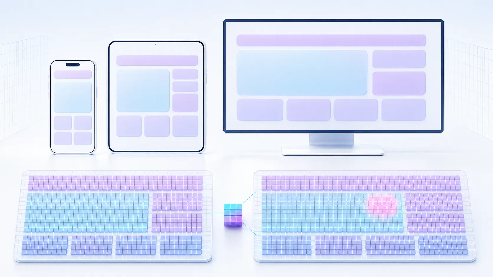 An app interface on a phone, tablet, and desktop for golden testing