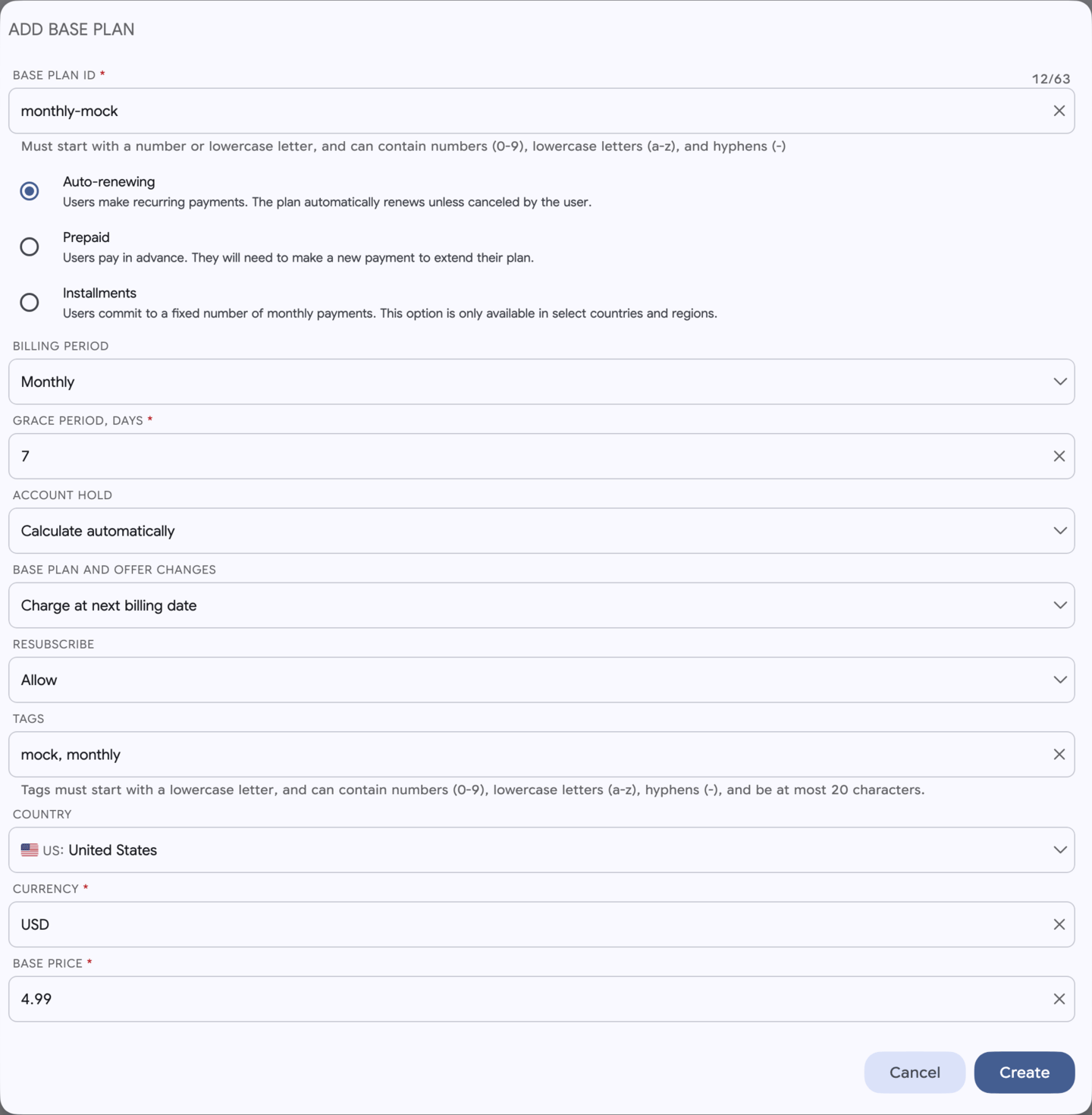 Add Google Play base plan