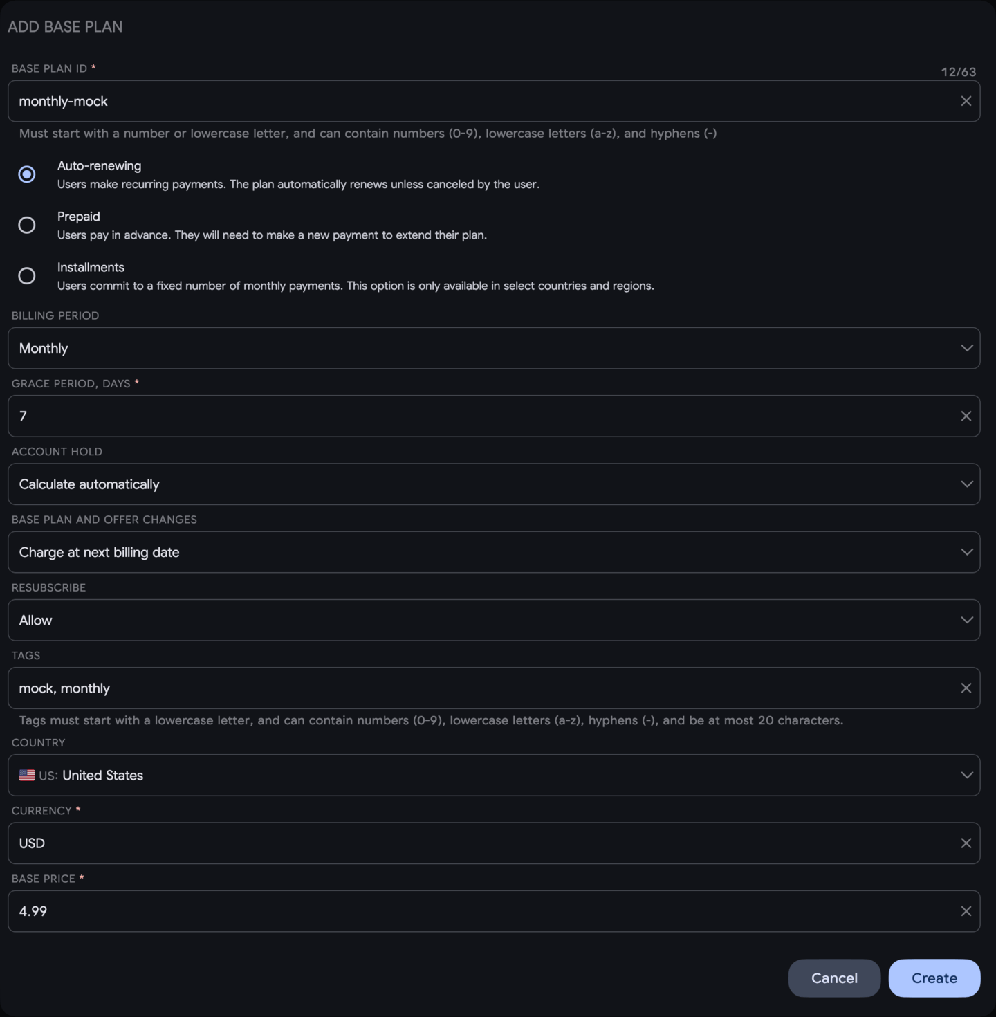 Add Google Play base plan