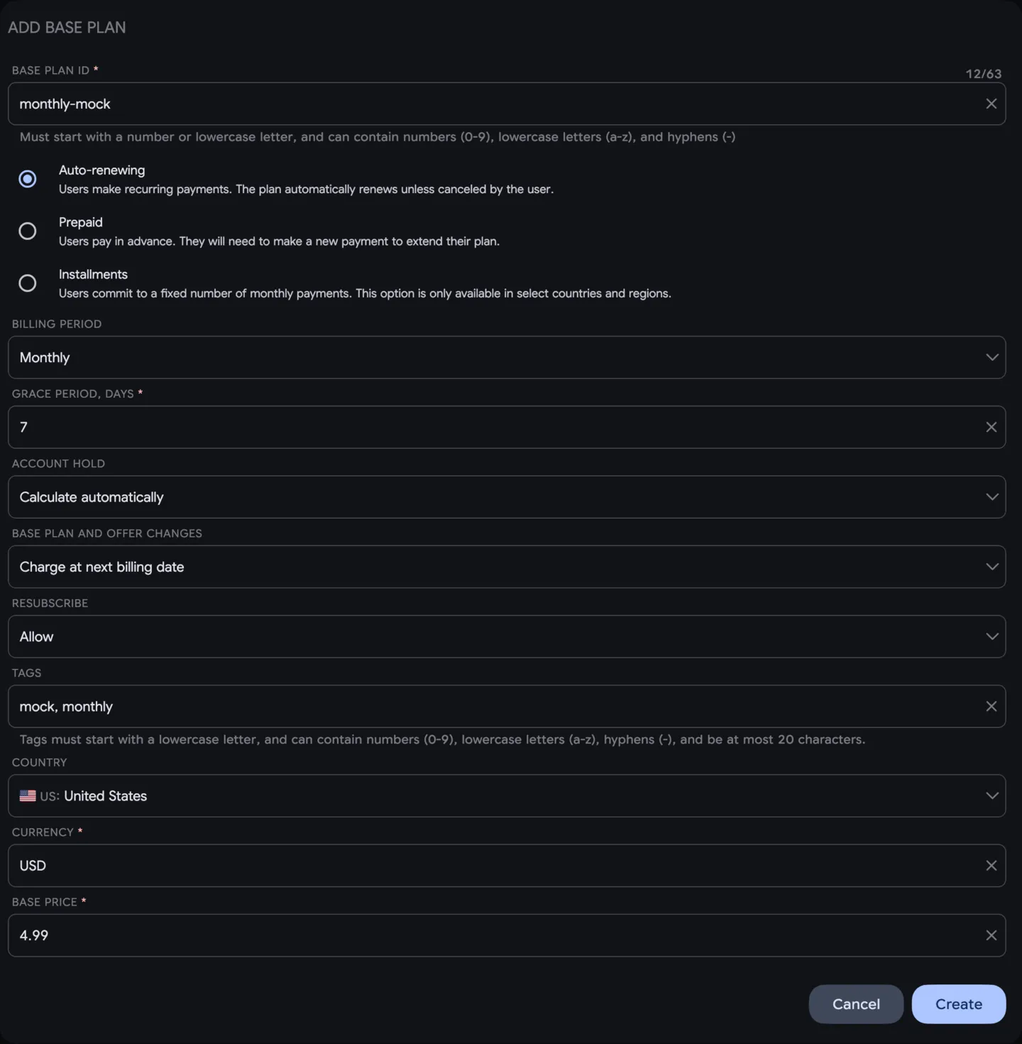 Add Google Play base plan