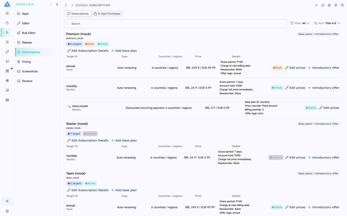 Google Play Subscriptions and In-App Purchases