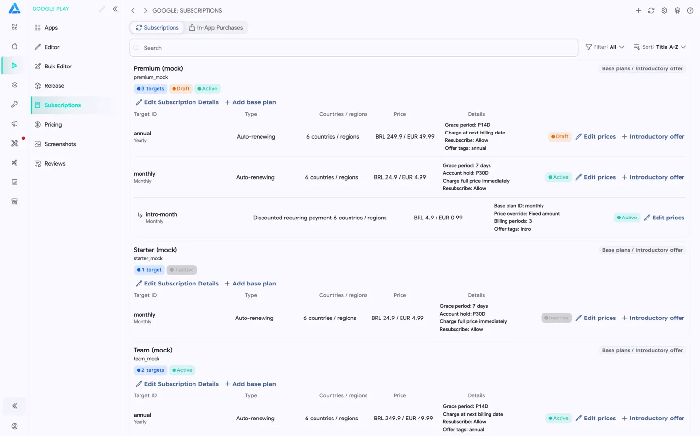 Google Play Subscriptions and In-App Purchases