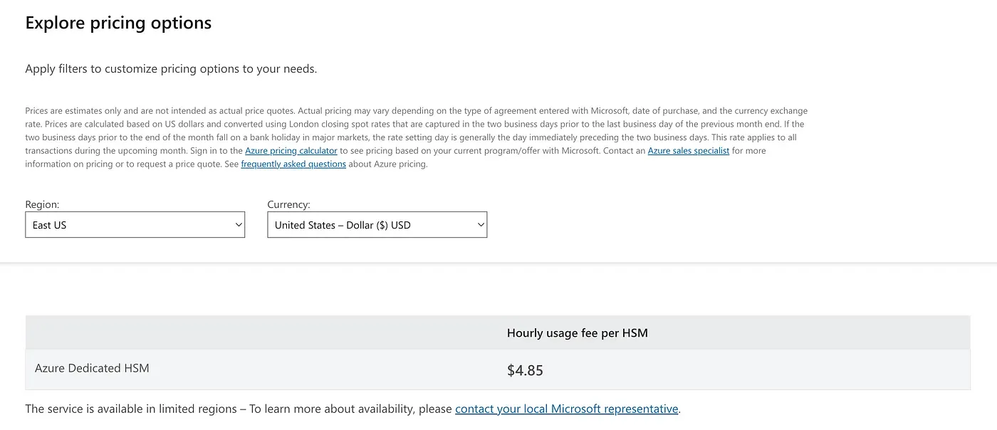 Pricing for HSM