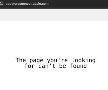 The page you're looking for can't be found error in a new App Store Connect account