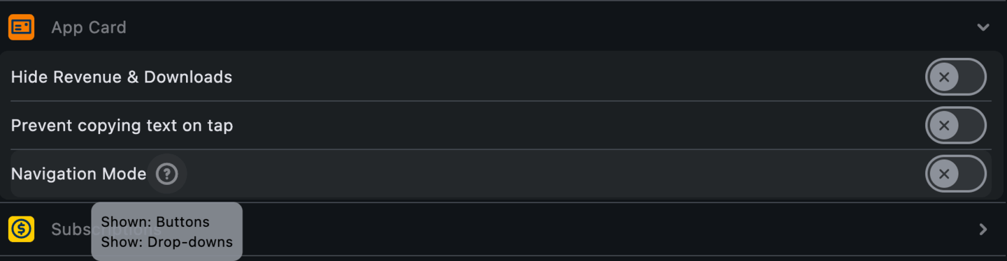 Settings: Applications cards