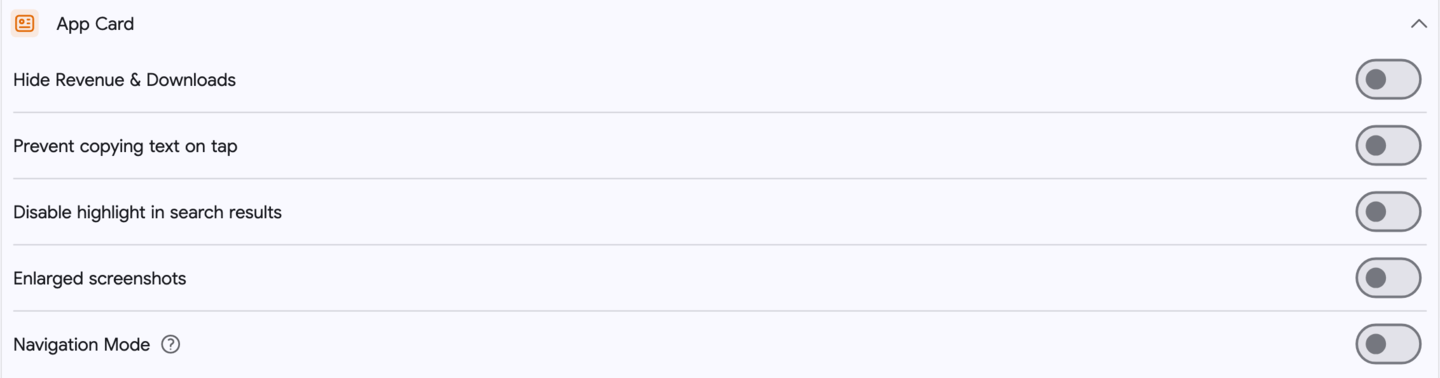 Settings: Applications cards