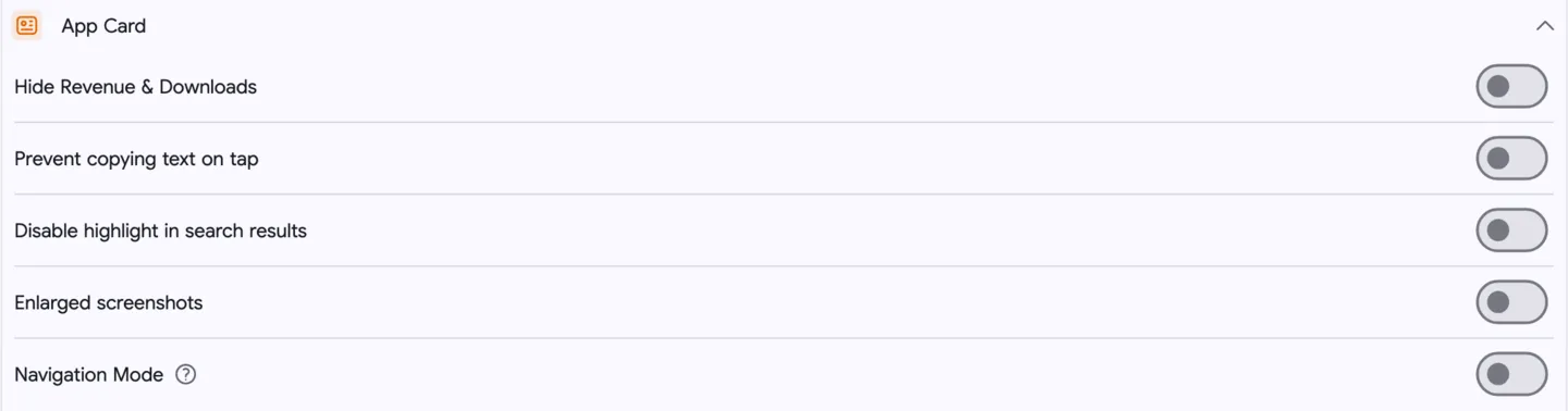 Settings: Applications cards