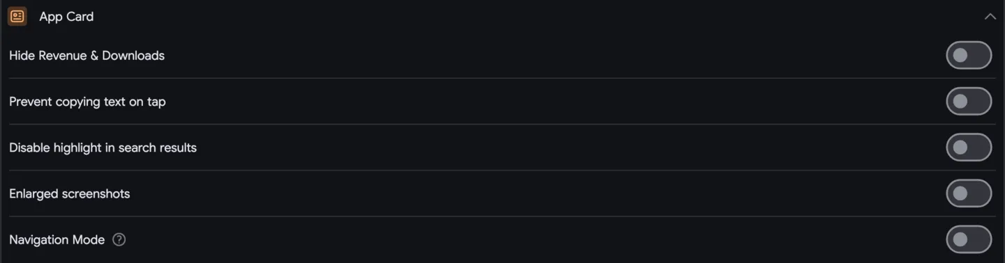 Settings: Applications cards