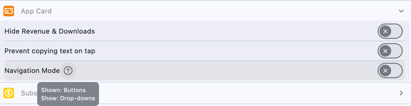 Settings: Applications cards