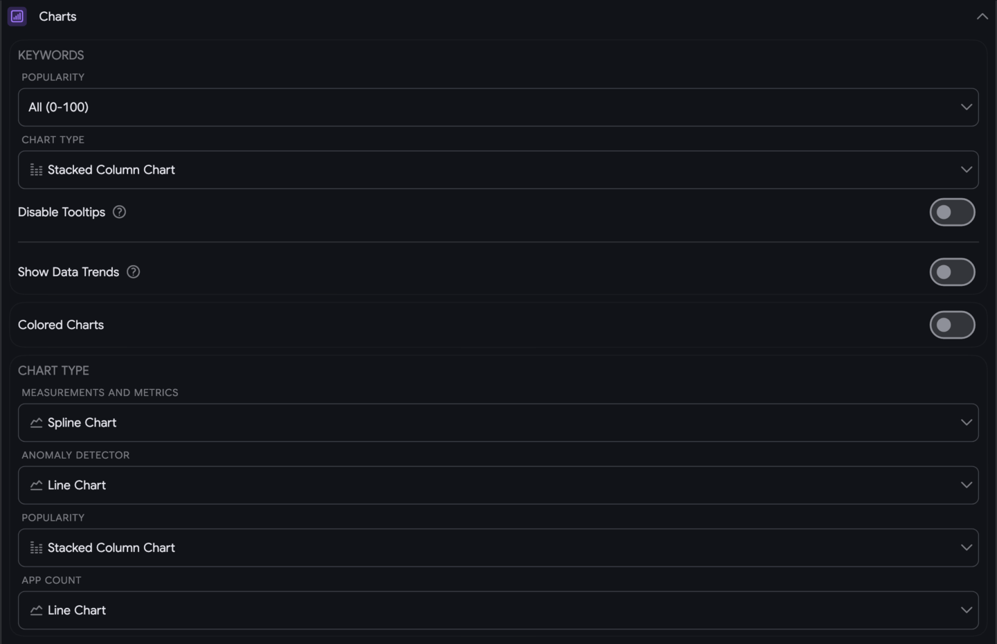 Settings: Charts