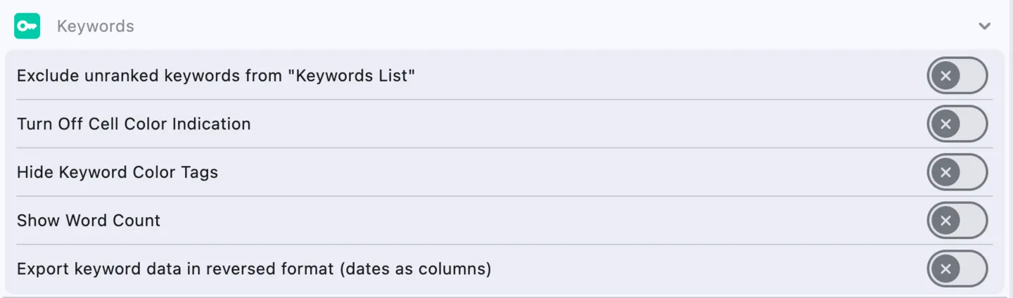 Settings: Keywords