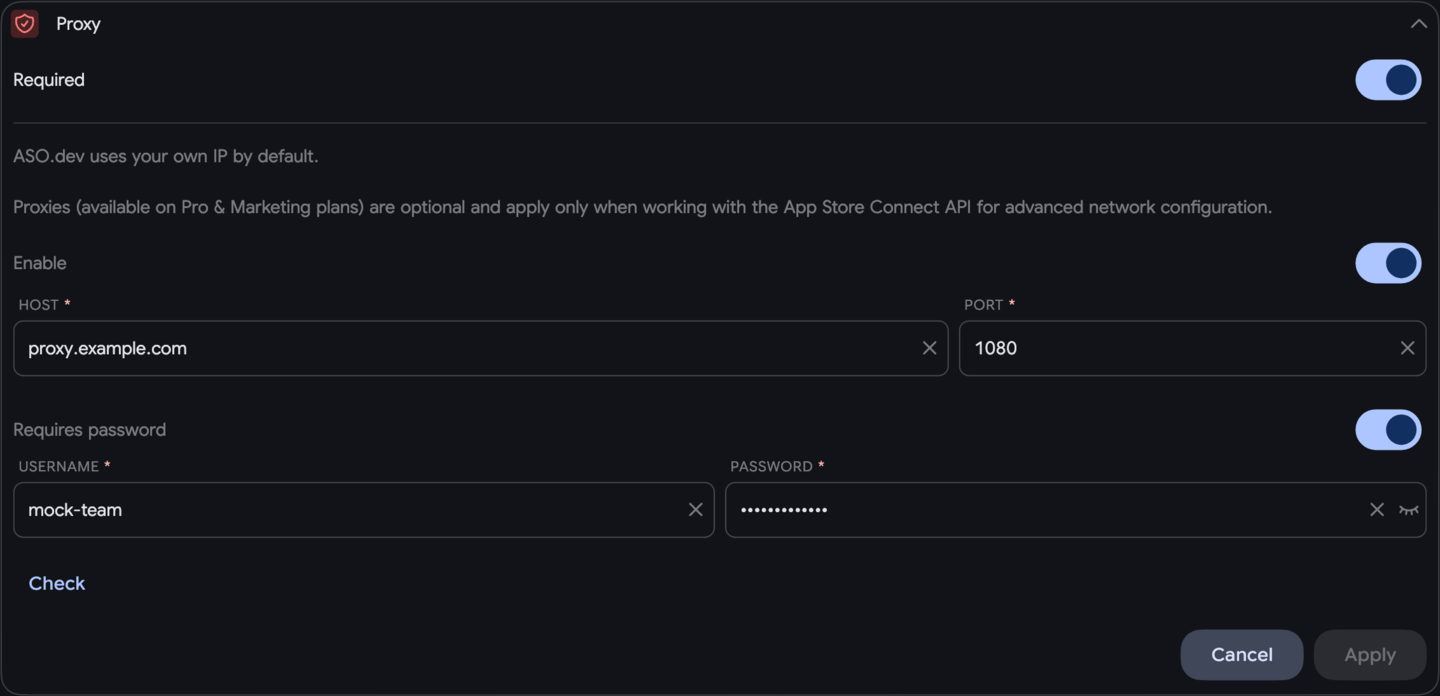 Settings: Proxy
