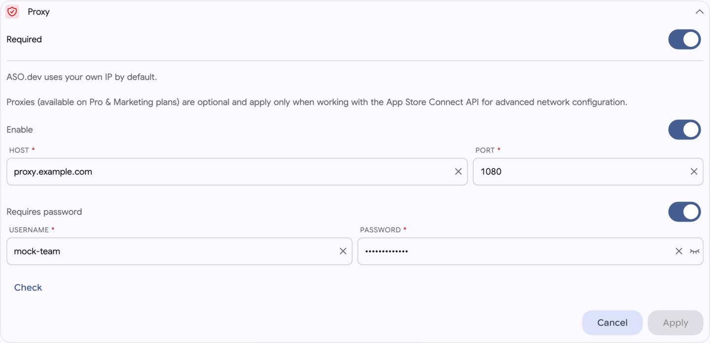 Settings: Proxy