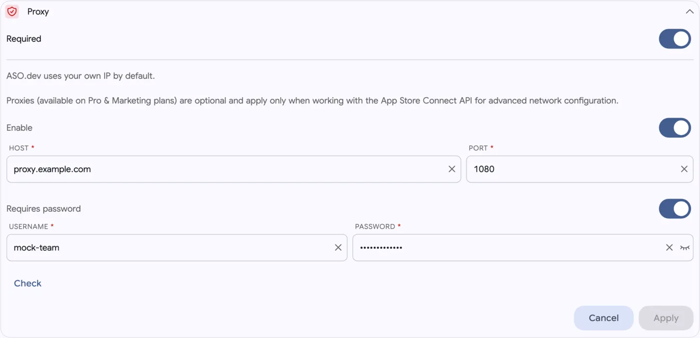 Settings: Proxy