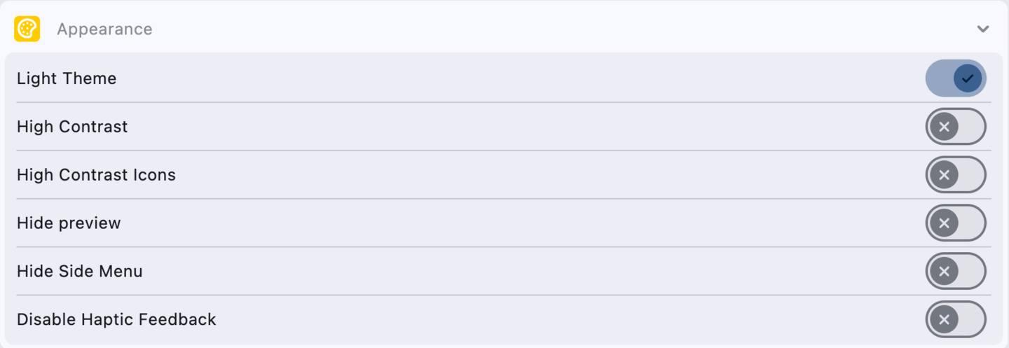 Settings: Appearance