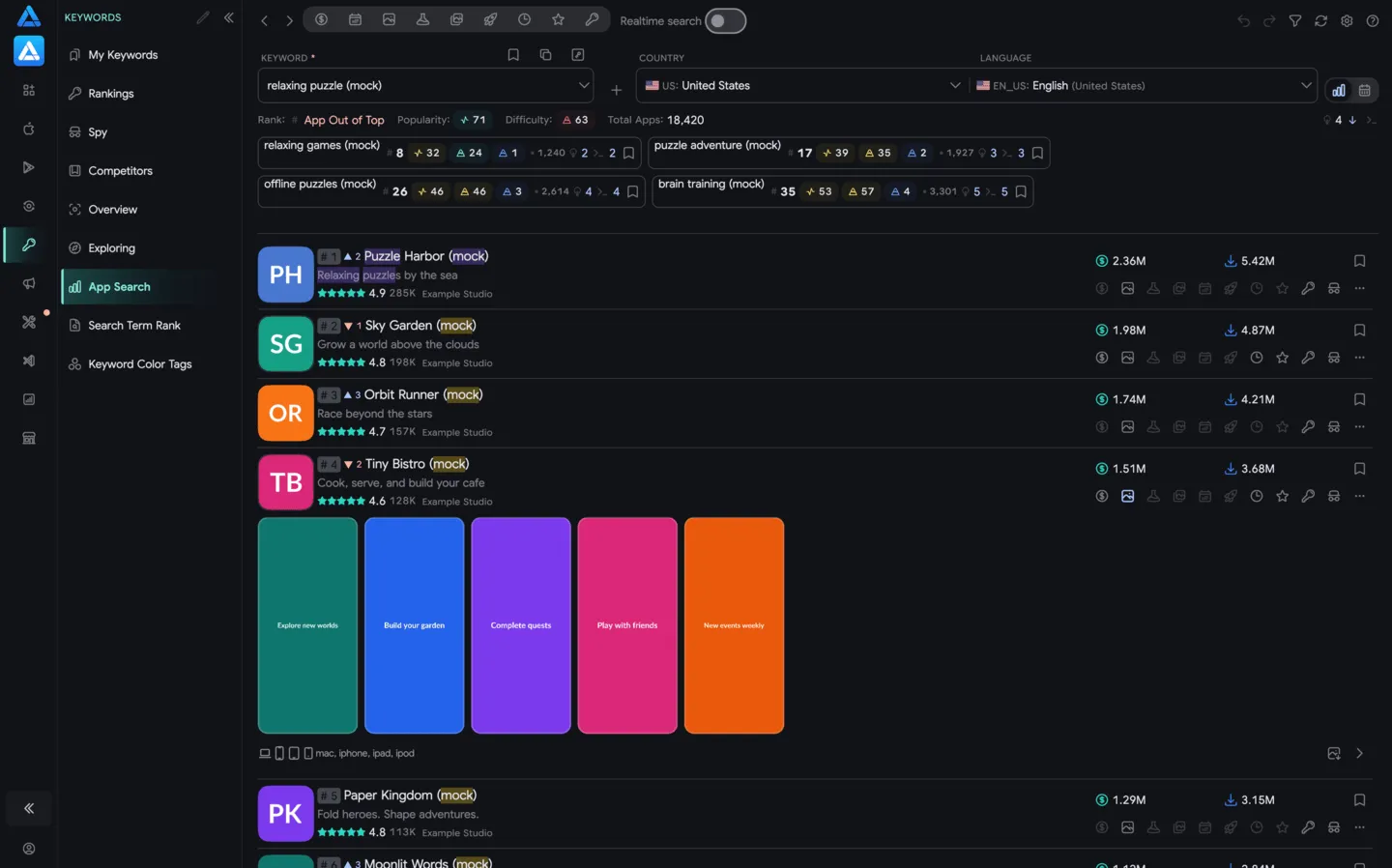 Keywords: Search App by keyword