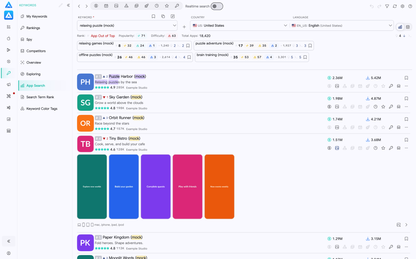 Keywords: Search App by keyword