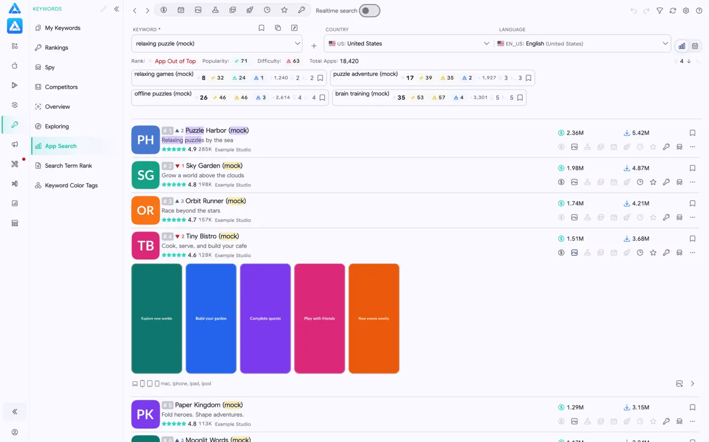 Keywords: Search App by keyword
